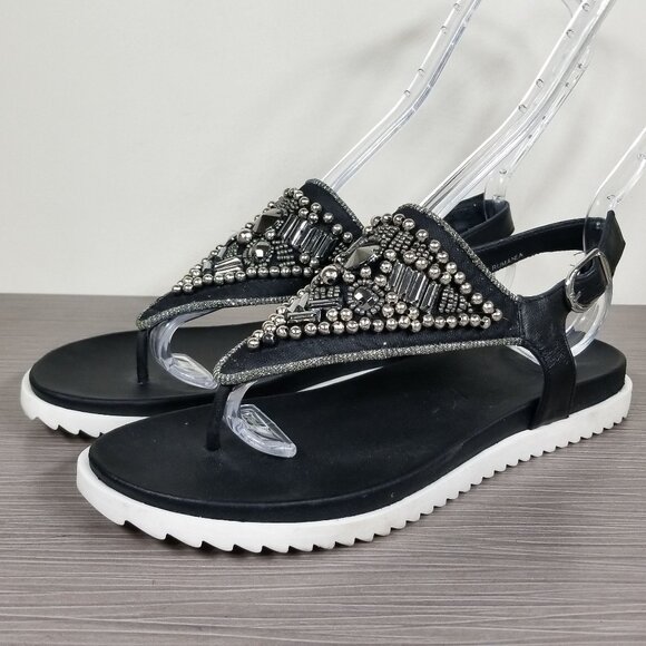 Tosca Blu Embellished Thong Sandal, Black, Womens Size 7.5 US / 38 - Picture 1 of 12